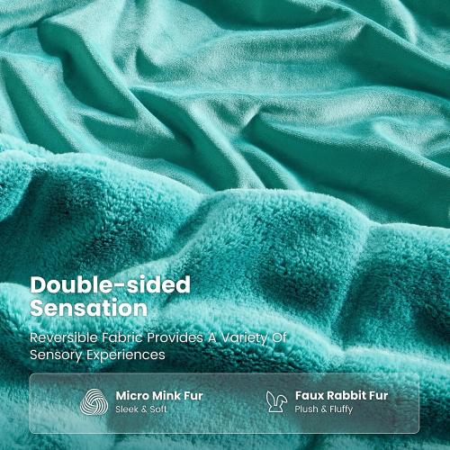 Sophia & William Teal Faux Rabbit Fur Throw Blanket, Micro Mink Dual-Sided Cozy Soft Blankets, Plush Fuzzy Fluffy Blanket for Couch Bed Sofa, Machine Washable, Twin(60 x 80)