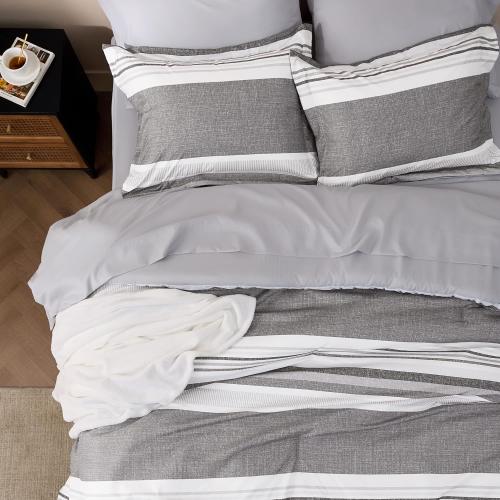 Bedsure large Comforter  Grey and White  Striped Bedding Set for All Seasons, Reversible,  with Comforter,