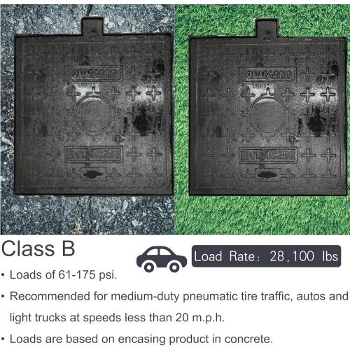 Cast Iron Manhole Cover and Frame 20x20, B Class Black Septic Tank Lid with Base, Square Sewage Basin Cover, Heavy Duty Metal Inspection Cover for Driveway, Concrete, Yard (19.7X19.7)