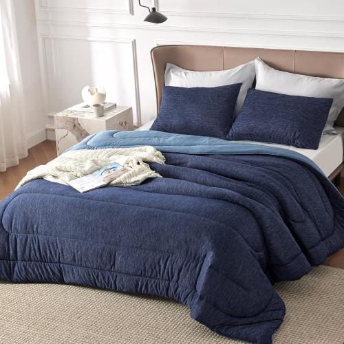 Bedsure Queen Comforter Set - Cooling and Warm Bed Set, Navy Blue Reversible Bedding for All Season, 3 Pieces, 1 Queen Size Comforter (88x88) and 2 Pillow Cases(20x26)