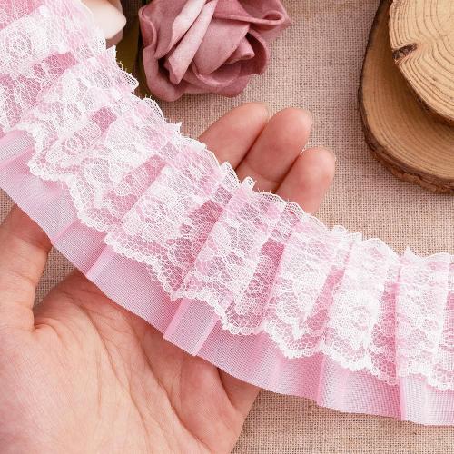 Lace Trim Ribbon, Ruffle Ribbon, 12-Yard Pink Lace Ribbon,2.0 Inch Width Pinks Laces Trims, Delicate Floral Pattern Ribbons for Crafts Sewing and Dress Applique Decorations, Pink