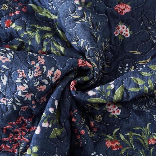Travan 3-Piece Quilt Set Quilted Bedspread Lightweight Coverlet Set Garden Style Floral Printed Oversized Quilted Bedding Set for All Season, Blue Flower Sea, Queen Size