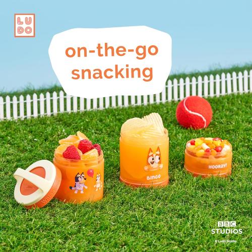 Whiskware Bluey Stackable Snack Containers for Kids and Toddlers, 3 Stackable Snack Cups for School and Travel, Bluey and Bingo, Hooray!