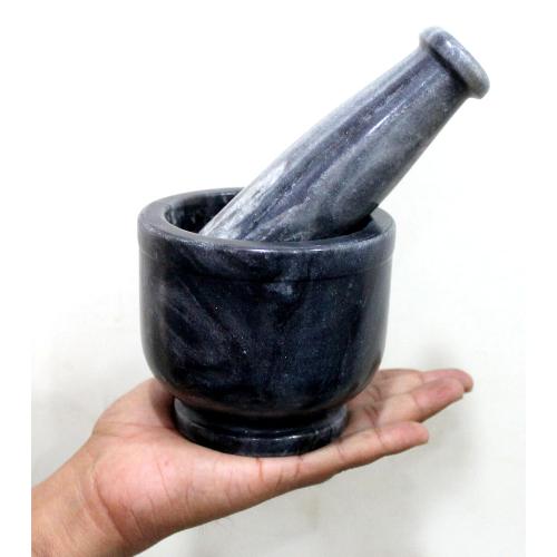 4 Diameter Natural Stone Mortar and Pestle Set as Spice Grinder, Medicine Masher (Black)