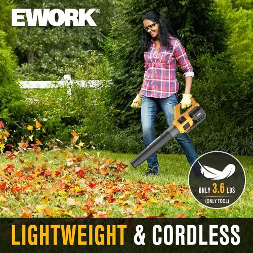 EWORK Cordless Leaf Blower, 21V Electric Handheld Blower with 2X 3.0Ah Batteries & Fast Charger, 550CFM 150MPH Lightweight 3.2Lbs for Lawn Care Yard Patio Cleaning - Yellow