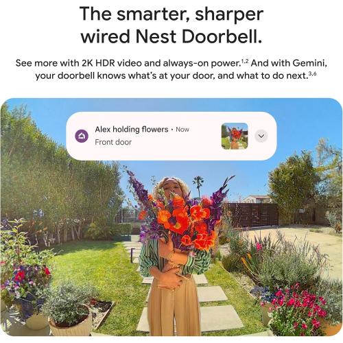 Google Nest Doorbell (Wired, 3rd Gen) - 2K Video and Gemini, Live View, Night Vision, 2-Way Audio - Works with Google Home - 2025 Model - Snow