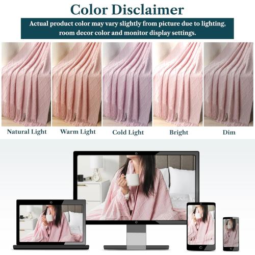 PAVILIA Light Pink Knit Throw Blanket for Couch Bed, Soft Knitted Farmhouse Sofa Throw for Living Room, Lightweight Decorative Summer Throw Blanket for Chair, Outdoor Textured Boho Blanket, 50x60