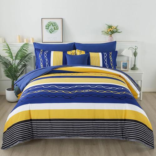 8 Pieces Bed in a Bag Stripe Comforter Set Queen Size,Patchwork Striped Comforter with Sheets Set Soft Microfiber Boho Bedding Sets (Blue Yellow)