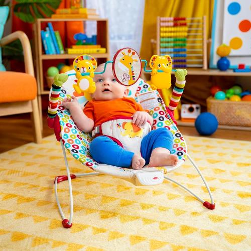 Bright Starts Portable Baby Bouncer Soothing Vibrations Infant Seat with Removable-Toy-Bar, 0-6 Months 6-20 lbs (Playful Pinwheels)