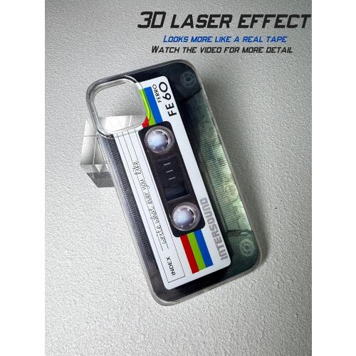 KIOMY 【Upgraded】 【3D Version】 Case for iPhone 14 and for iPhone 13, 3D Effect Silver with Cassette Tape Design, Music Classic Retro 80’s Type IMD Laser Shockproof Silicone Protective Phone Cover Cool