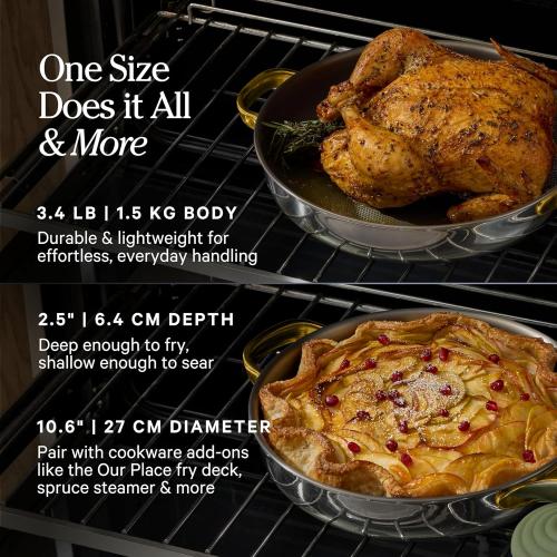 Our Place Titanium Always Pan Pro | 10.6 PFAS-Free Nonstick Frying Pan with Spatula | Chef-Grade Tri-Ply Stainless Steel & Aluminum Build | Induction & Oven-Safe up to 750°F | Gold