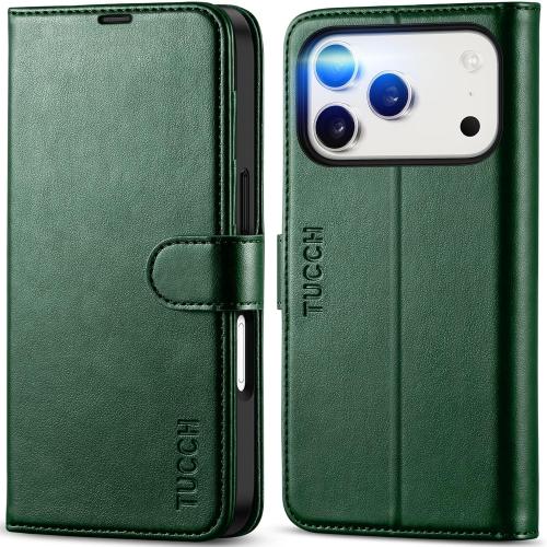 TUCCH Wallet Case for iPhone 17 Pro (6.3) 2025, 4 Card Holders, Evergreen | RFID Blocking, Viewing Stand, Shockproof TPU Shell, PU Leather, Magnetic Closure, Protective Folio Flip Cover