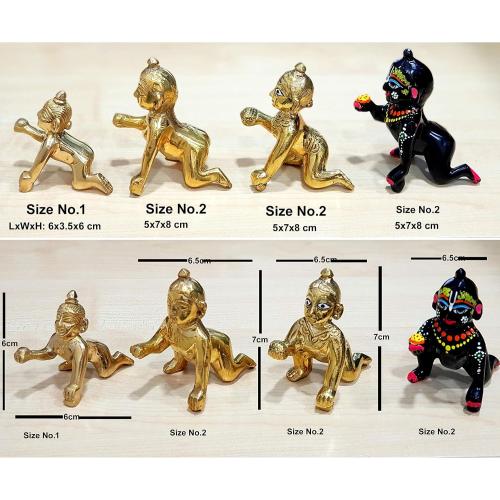 Esplanade - Black Painted Brass (3) 7.5 cms - Laddoo Gopal Baby Krishna Kishan Baby Krishna Thakurji Murti Idol Statue Sculpture