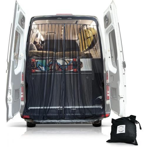 Living in a Bubble Van Bug Screen for Mid & High Roof Mercedes Sprinter, Ford Transit & Other Campervans, Universal Size Rear Door Flyscreen Mosquito Net, Center Zipper Closure (Large)