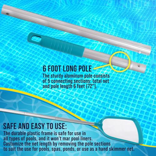 U.S. Pool Supply Professional Swimming Pool 6 Foot Leaf Skimmer Net with 5 Aluminum Pole Sections - Ultra Fine Mesh Netting, Clean Remove Leaves Debris Fast - Pool, Spa, Pond Cleaning Maintenance