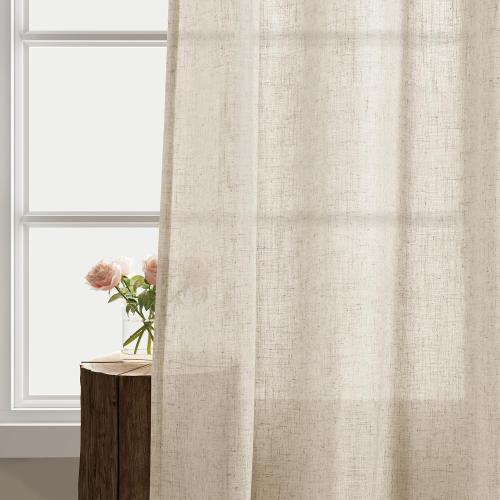 Beige Flax Linen Curtains 90 Inches Long for Bedroom Grommet Burlap Farmhouse Rustic Drapes Light Filtering Tan Semi Sheer 90 Inch Length Window Curtain 2 Panels Set for Living Dining Room