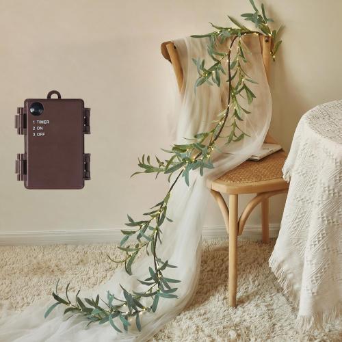 Fudios Lighted Olive Garland Battery Operated with Timer 96 LED Fairy Lights 6ft, Mantle Fireplace Vine Garland with Lights for Spring Easter Decoration Christmas Valentines Wedding Party
