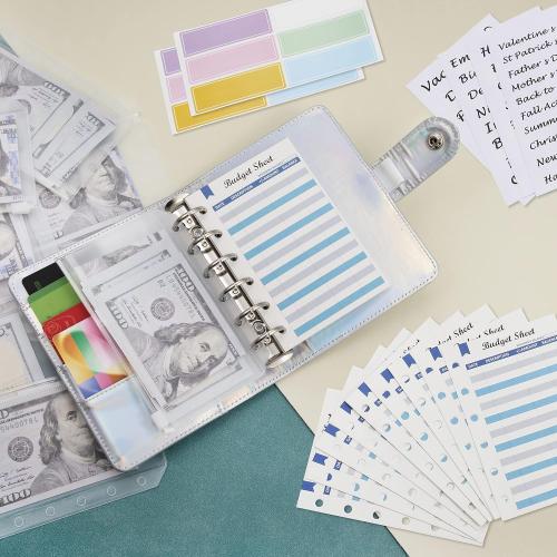 A7 6 Ring Budget Binder with Zipper envelopes, Budget Book Label and Category Stickers, Budget Sheet Refill Paper for Men and Women(Harphia, 145F)