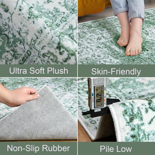 Keeko 5x7 Area Rugs for Living Room Bedroom, Large Vintage Machine Washable Rugs Soft Fluffy Indoor Accent Print Rug Non Shedding Non Slip Floral Carpet Rug for Office Dining Room Decor Green
