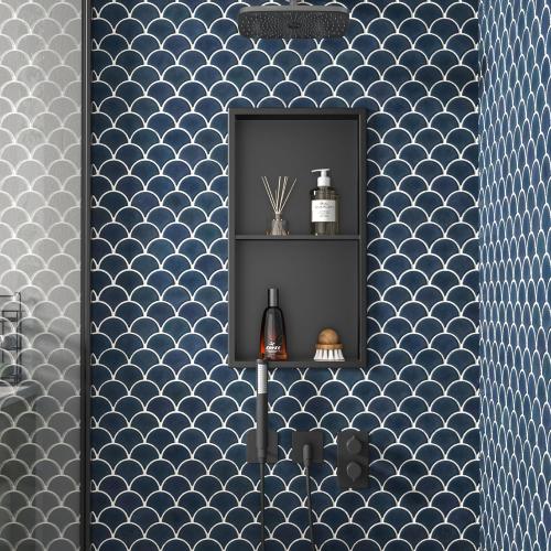 Stainless Steel Shower Niche Matte Black 24 X 12 W/ 2-Tier Shelf | Recessed shower niche no tile needed,space-saving,vertical niche, built in bathroom niche shower for shampoo & soap storage