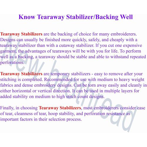 New Brothread Tear Away Machine Embroidery Stabilizer Backing 8x8 - 100 Precut Sheets - Medium Weight 1.8 oz- Fits 4x4 and 6x6 Hoops