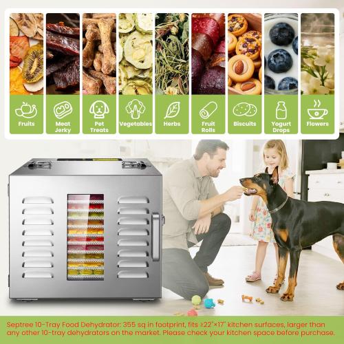Commercial 10 Trays Food Dehydrator Machine for Jerky and Herbs Usable Area up to 24.65ft² and 194℉ Temperature 1000W Detachable Stainless Steel Dryer for Meat Fruit Mushrooms Beef Food Dark Black