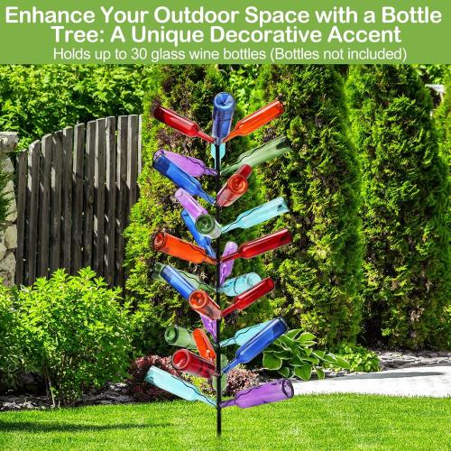 1 Pcs Tall Wine Bottle Tree 30 Wine Bottle Tree Outside 70.8 Inch Christmas Bush Colorful Holder Artificial Black Metal Trees Garden Decorative for Wedding Outdoor Decor