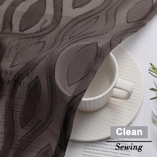 Aiyufeng Brown Valance Curtains 14 Inch Length, Chic Wavy Line Clip Jacquard Sheer Curtains for Basement Bathroom, Lightweight Solid Rod Pocket Small Window Curtains, 2 PCS, 40Wx14L Inch