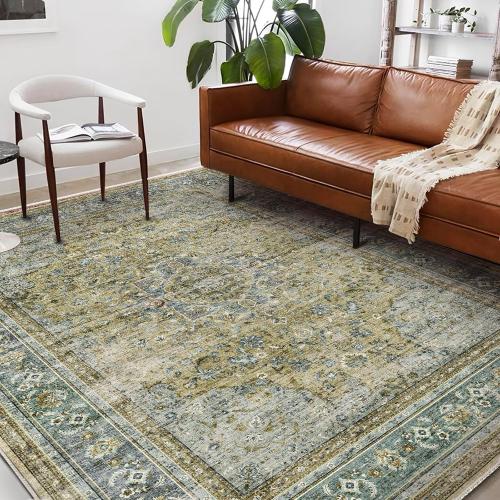 CHAMPLANT Washable Area Rug 10'x14' Boho Design Non-Shedding Easy Care Ideal for High Traffic Areas in Living Room Bedroom Office Coffee Table Kitchen Large Carpet