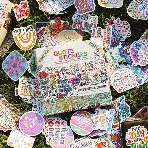 200PCS Holographic Quote Stickers, Motivational and Inspirational Vinyl Stickers with Positive Affirmations for Teens Adults Teachers, Waterproof Glitter Stickers for Water Bottles Laptop Scrapbook