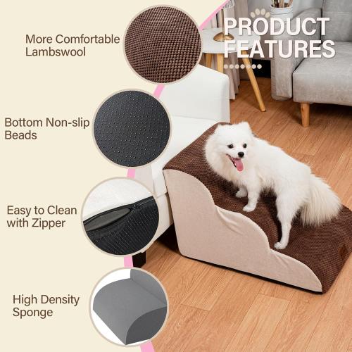 Dog Stairs for Small Dogs, Dog Ramp for Bed with 2 Colors Pet Stairs, Pet Stairs for High Beds, Dog Steps for Bed, Stairs for Dogs to Get on Bed (Pink)