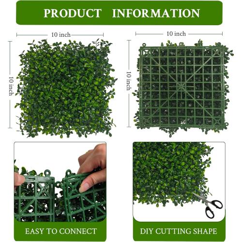 Artificial Grass Wall Panel,10x 10(12P) 4-Layer Leaf UV-Anti Greenery Faux Boxwood for Indoor,Outdoor Patio Balcony Privacy & Ivy Fence Covering Privacy, Garden, Backyard Wall Backdrop Decor