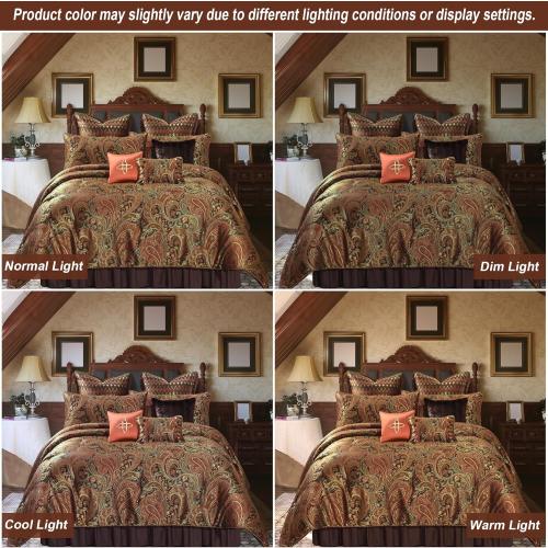 Loom and Mill 9-Piece Jacquard Comforter Sets Queen, Classic Paisley Design Bed in a Bag, Luxury Vintage Damask Bedding Set with Euro Shams, Bedskirt, Filled Decorative Pillow for Home(Queen)