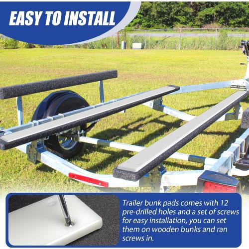 Size 48 X 3 PE Trailer Bunk Glides, Heavy Duty Boat Trailer Bunk Slide Pads with Screws and 12 Holes, Smoother Boat Trailer Glide Bunk Enders for Loadings and Launches Easier