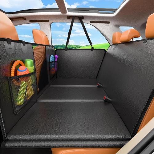 URPOWER PU Leather Back Seat Extender for Dogs   Hard Bottom Dog Car Seat Cover Holds 400 lbs, Anti-Scratch & Waterproof Dog Hammock for Cars, SUVs & Small Trucks, Dogs Car Bed Pet Backseat Protector