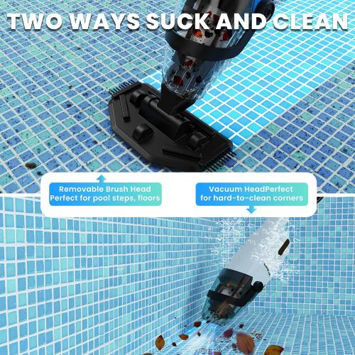 Cordless Pool Vacuum Cleaner for Above Ground Pool & In Ground Rechargeable Pool Vacuum Cleaner - 90 Mins Runtime, with 69 Telescopic Pole, Spa Vacuum for Hot Tub（Misty Grey）