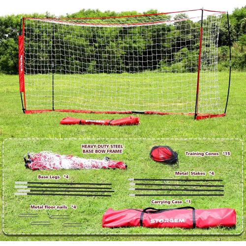 Storgem Soccer Goal,Soccer Net,Soccer Goals for Backyard,with Bow Frame,Collapsible Metal Base and 15 Training Cones