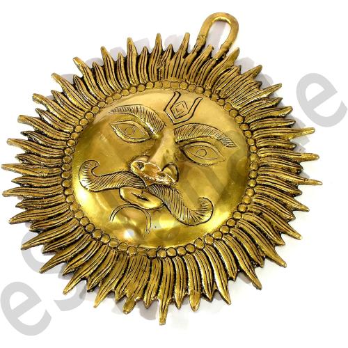 eSplanade - Brass Sun Wall Decor - Beautiful Sun (Surya) Face Murti Idol Statue Sculpture Wall Hanging of Brass (10) | Home Decor