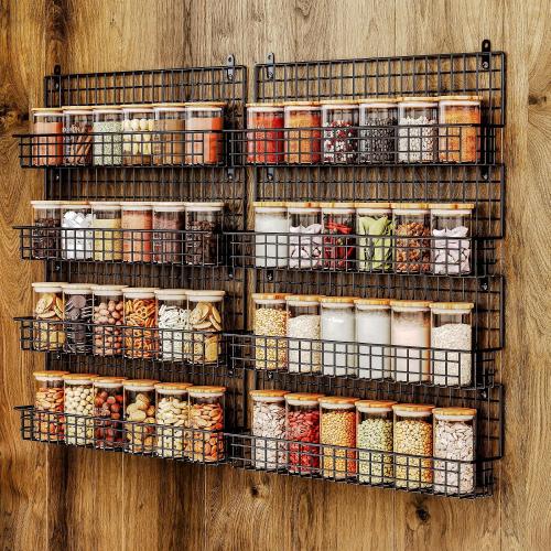 X-cosrack 4 Pack Spice Rack Wall Mount, Upgraded Connectable Seasoning Organizer for Space-Saving, Hanging Spice Storage for Cabinet/Pantry Door (Patent:USD909138S)
