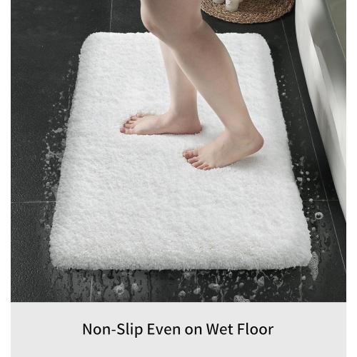 Small Bathroom Rugs 17x24 Non Slip White Fluffy Bath Mat for Bathroom Floor Machine Washable Plush Luxury Bath Rug for Tub Soft Shaggy Absorbent Shower Mat