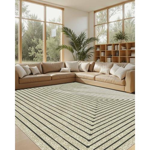 Area Rug for Living Room, Extra Large Beige Modern Abstract Washable Rugs, Boho Non Slip Low Pile Carpet for Indoor Bedroom Dining Room, Office, Dorm, Classroom and Farmhouse - Beige