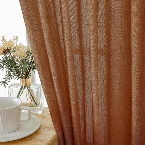 Novecozy Terracotta Linen Curtains 42 x 72 Inch Long 2 Panels Set for Bedroom Living Room, Backtab Rod Pocket Farmhouse Boho Linen Textured Light Filtering Semi Sheer Window Drapes, Burnt Orang