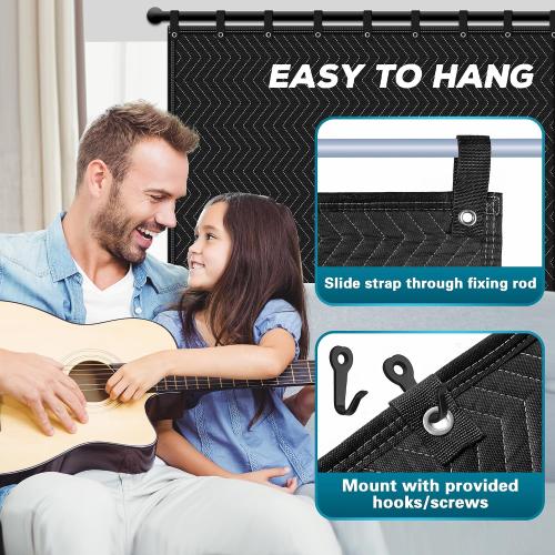 2 PCS Large Sound Dampening Blanket,96 x 80 Sound Absorbing Studio,Noise Cancelling Studio Acoustic Blanket/Light Blocker/Moving Curtain