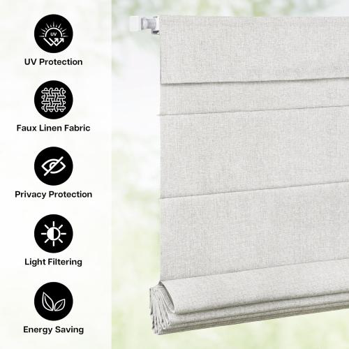 LazBlinds No Drill Roman Shades for Windows, Cordless Blackout Window Shades with UV Protection, Polyester Fabric for Bedroom & Living Room, 39 W x 64 H, Natural