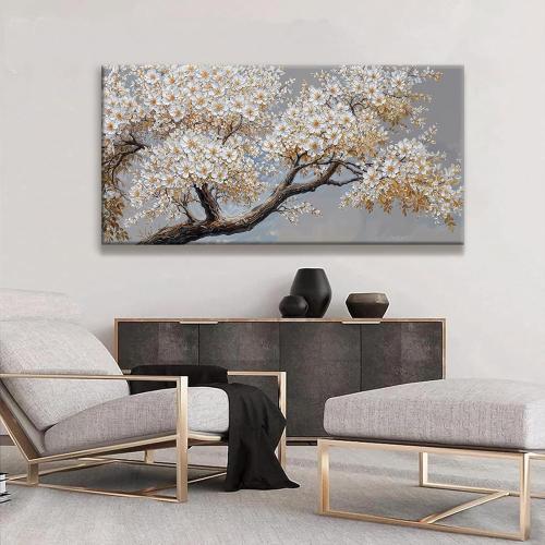 Large Wall Art Decor Modern White Flowers On Tree Artwork Prints Decor Ready To Hang Canvas Wall Art For Living Room Office Bedroom Wall Decor Kitchen 29x58 Inch‼️in packaging ‼️