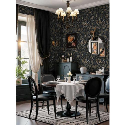 ‼️colors may vary‼️78.7x17.3 Vintage Wallpaper Boho Floral Peel and Stick Wallpaper Dark Black Gold Contact Paper Flower Removable Wall Paper Renter Friendly Stick on Kitchen Bathroom Self Adhesive Vinyl