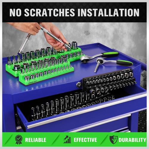 Set of 4 SWANLAKE GARDEN TOOLS 4-Piece Magnetic Socket Organizer Set, Metric & SAE Socket Holder Set Includes 1/4, 3/8 Drive Sockets Organizer, Magnetic Tool Trays for Tool Box Drawer (Sockets not included)