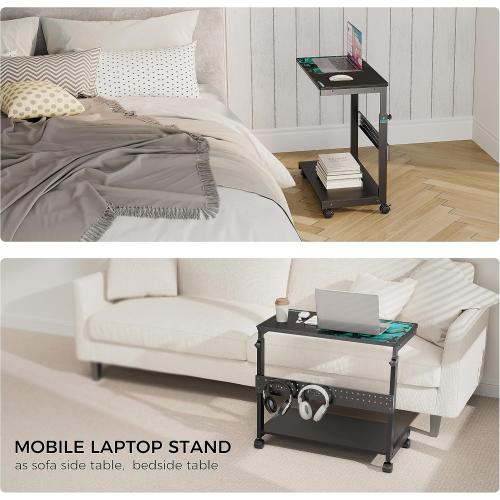 EUREKA ERGONOMIC PC Stand Height Adjustable Black | Height-adjustable 2-tier PC stand with wheels for ATX computer cases or printers, durable steel frame and smooth mobility
