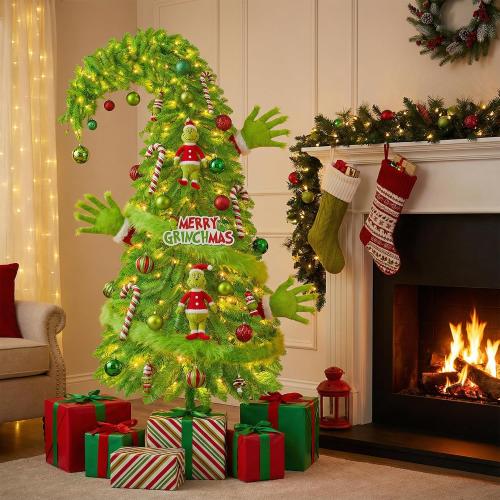 Size 6ft Whimsical Christmas Tree 6FT - Christmas Decorations Timer Remote Control, Foot Switch Device with 150 LED Lights Pre-Lit Artificial Tree Xmas Holiday Decor for Indoor Home Office