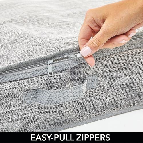 mDesign Long Gift Wrapping Organizer with Handles - Wrapping Paper Holder for Christmas and Holiday Giftwrap - Zipper Closure Storage Bag Container - Taupe/Tan
